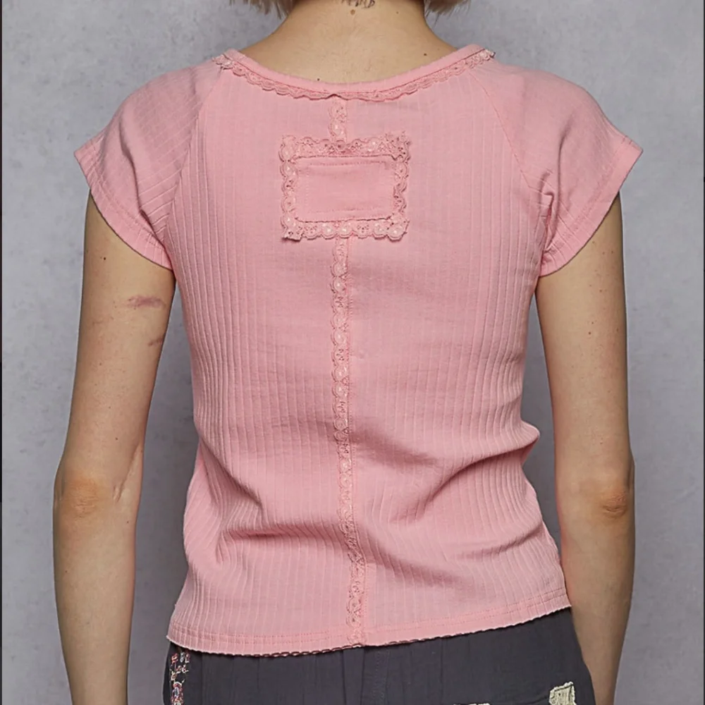 POL Pink Ribbed Top Lace Detail - Picture 4 of 6